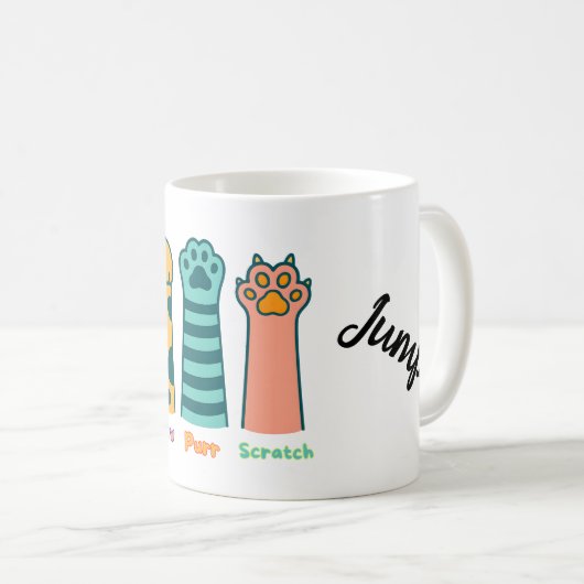 Meow Spint Scratch - Schattigee Funny Cat Paw Mok (Voorkant rechts)