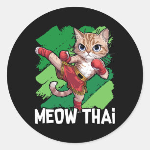 Meow Thai Funny Muay Thai Boksen Kat Vechtsporten Ronde Sticker