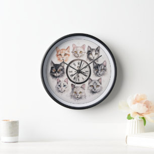Meow Time Horloge murale : Adorable Chat Visages D