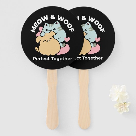 Meow & Woof Perfect Together - Schattigee kat en h Handwaaier (Voorkant en achterkant)