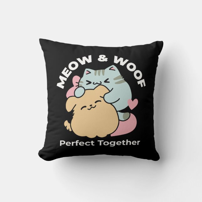 Meow & Woof Perfect Together - Schattigee kat en h Kussen (Voorkant)