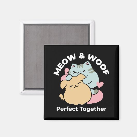 Meow & Woof Perfect Together - Schattigee kat en h Magneet (Voorkant / Achterkant)
