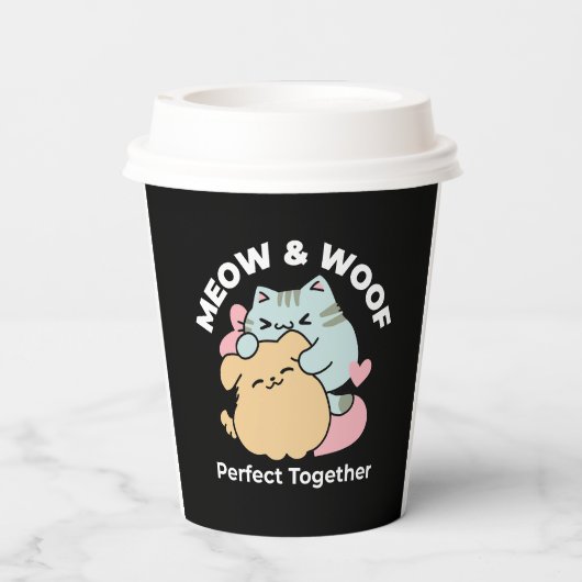Meow & Woof Perfect Together - Schattigee kat en h Papieren Bekers (Achterkant)