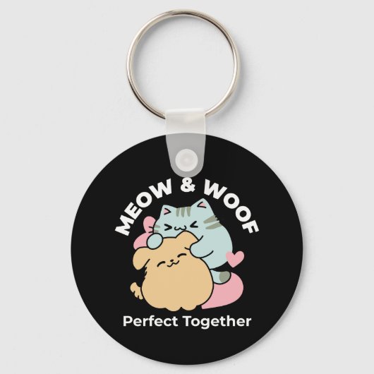 Meow & Woof Perfect Together - Schattigee kat en h Sleutelhanger (Voorkant)