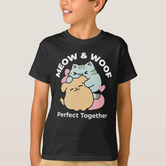 Meow & Woof Perfect Together - Schattigee kat en h T-shirt (Voorkant)