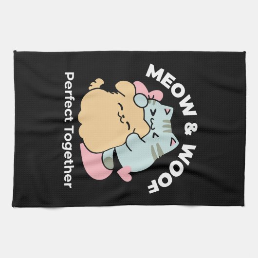 Meow & Woof Perfect Together - Schattigee kat en h Theedoek (Horizontaal)