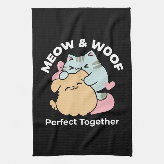 Meow & Woof Perfect Together - Schattigee kat en h Theedoek (Verticaal)