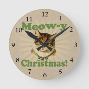 Meow-y kerst, Cute Holiday Cat Animal Ronde Klok