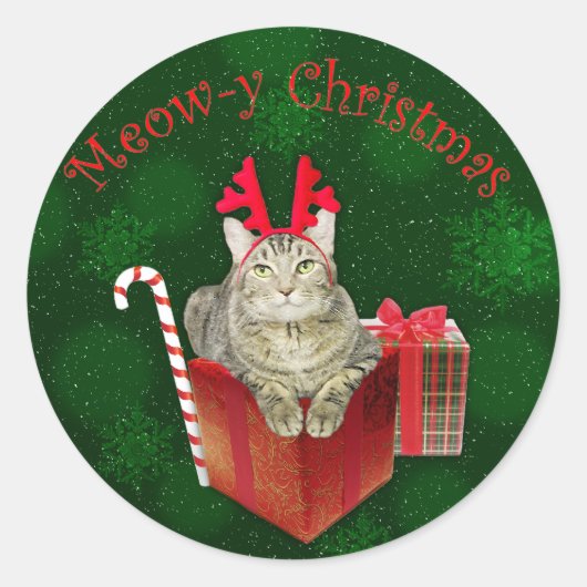 Meow-y Kerstmis Ronde Sticker (Voorkant)