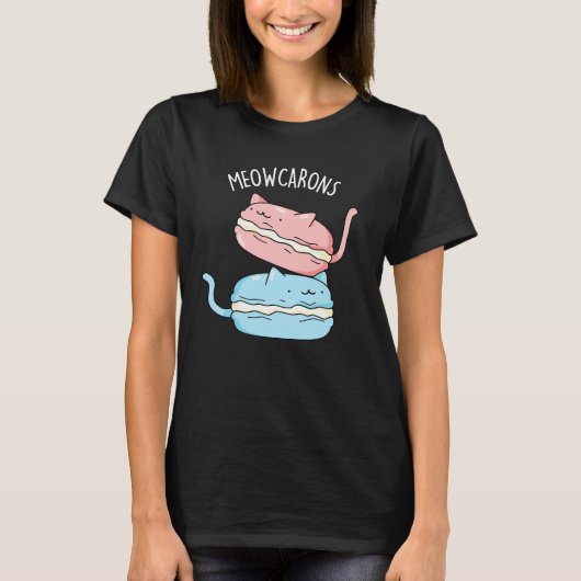 Meowcarons Funny Macaron Pun Dark BG T-shirt (Voorkant)