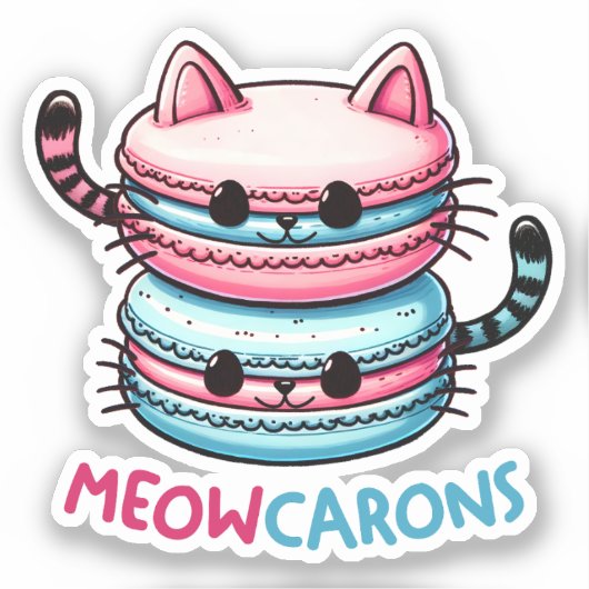 Meowcarons Macaron Pun Funny Kawaii Chat Sticker (Recto)