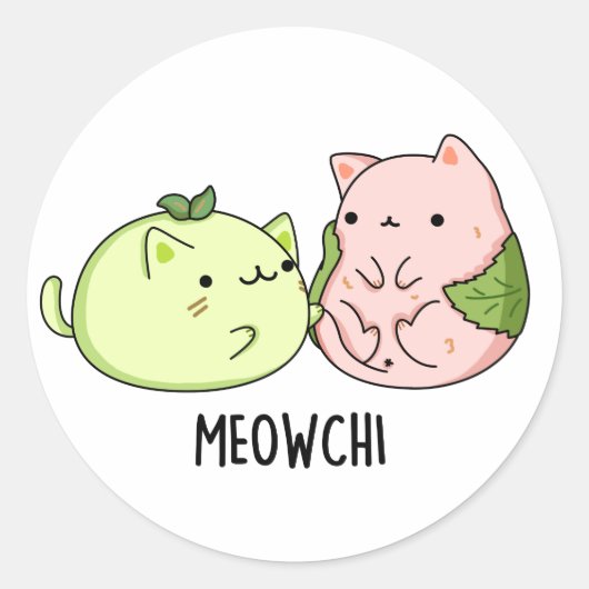 Meowchi Funny Mochi Pun Ronde Sticker (Voorkant)