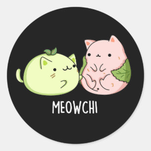 Meowchi Grappig Mochi Pun Donker BG Ronde Sticker