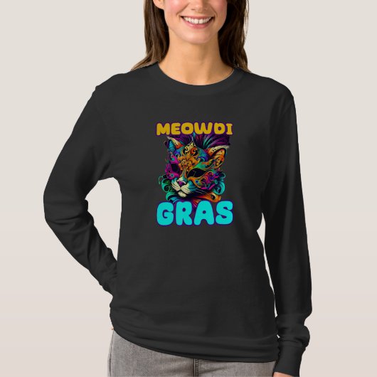 Meowdi Gras Mardi Gras Cat T-shirt (Voorkant)