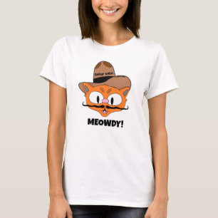 MEOWDY! Cartoon Snorhaar Cowboy Kat T-Shirt