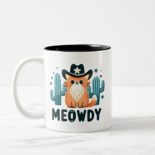 Meowdy cowboy Hoed Cactus kat Tweekleurige Koffiemok