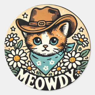 Meowdy Cowboy Kitty Cat Ronde Sticker