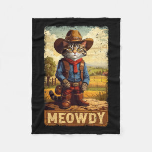 Meowdy Funny Country Side Cat Pet  Cowboy C Fleece Deken