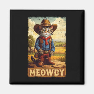 Meowdy Funny Country Side Cat Pet Cowboy C Magneet