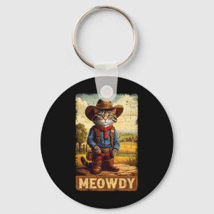 Meowdy Funny Country Side Cat Pet  Cowboy C Sleutelhanger