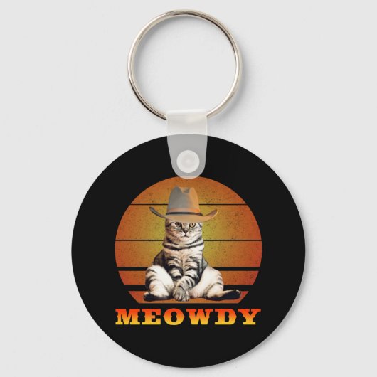 Meowdy Funny Cowboy Cat Sleutelhanger (Voorkant)