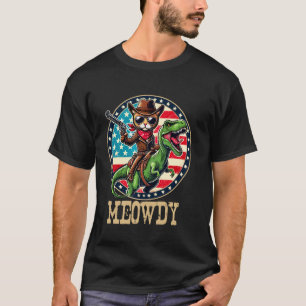 Meowdy Grappige Westerse Cowboy Kat Ridder T-Rex V T-shirt