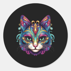 Meowdy Gras Cats Lover Kitten Kat Mardi Gras Cat Ronde Sticker