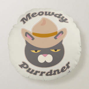 Meowdy Purrdner Fun Cowboy Cat Toon Art Rond Kussen
