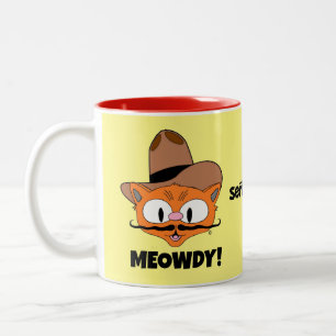 MEOWDY! Senor Gato Cartoon Mustache Cat Tweekleurige Koffiemok
