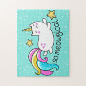 Meowgical Cute Unicorn kat op een glanzend glitter Legpuzzel (Verticaal)