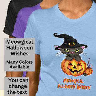 Meowgical Halloween Wishes Cat Witch Pet Pompoen T-shirt