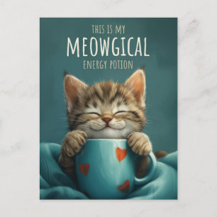 Meowgical Morning, een Schattigee Cat & Coffee Art Briefkaart