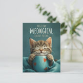 Meowgical Morning, een Schattigee Cat & Coffee Art Briefkaart (Staand voorkant)