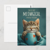 Meowgical Morning, een Schattigee Cat & Coffee Art Briefkaart (Voorkant / Achterkant)