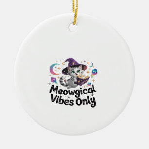 Meowgical Vibes Only, Drijvende Kawaii Heksenkat O Keramisch Ornament