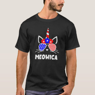 Meowica 4 juli Eenhoorn Kat US vlag Zonnebril T-shirt