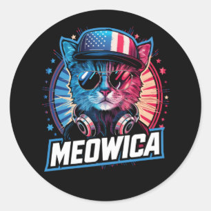 Meowica 4 juli kat Amerikaanse vlag Amerika VS Ronde Sticker