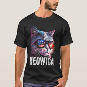 Meowica 4 juli kat Amerikaanse vlag Amerika VS T-shirt