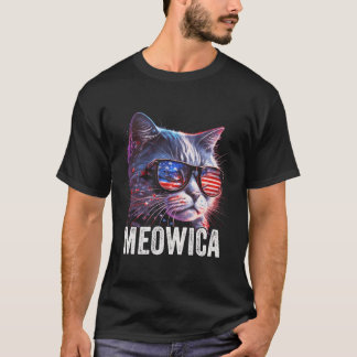 Meowica 4 juli kat Amerikaanse vlag Amerika VS T-shirt