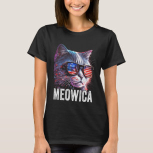 Meowica 4 juli kat Amerikaanse vlag Amerika VS T-shirt