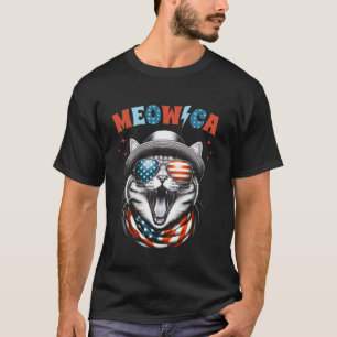 Meowica 4 juli kat Amerikaanse vlag retro grappig T-shirt