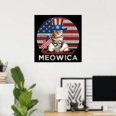 Meowica 4 juli patriottisch Amerikaans kat Poster (Thuiskantoor)