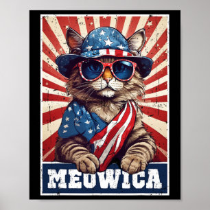 Meowica 4th of juli kat Amerikaanse vlag kat grapp Poster