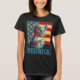 Meowica Cat 4 juli Patriotic American Flag Gi T-shirt