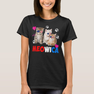 Meowica Cat America vlag bril 4 juli T-shirt