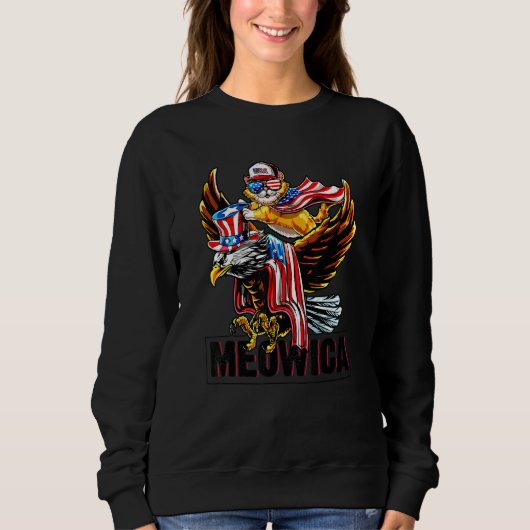 Meowica Cat Bald Eagle 4 juli patriotic Ameri Trui (Voorkant)