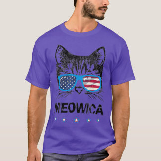 Meowica Cat Lover Kat US Flag Zonnebril Dag T-shirt