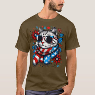 meowica cat Sunbril american flag 4th of julm T-shirt