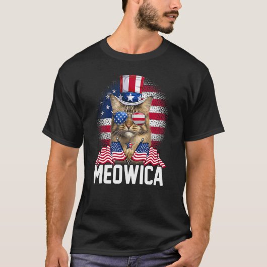 Meowica Cat USA Vlag Zonnebril & Uncle Sam Pet 4t T-shirt (Voorkant)