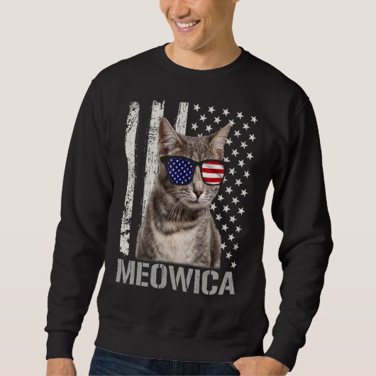 Meowica Cat Vierde 4 juli Patriottisch USA Ameri Trui (Voorkant)